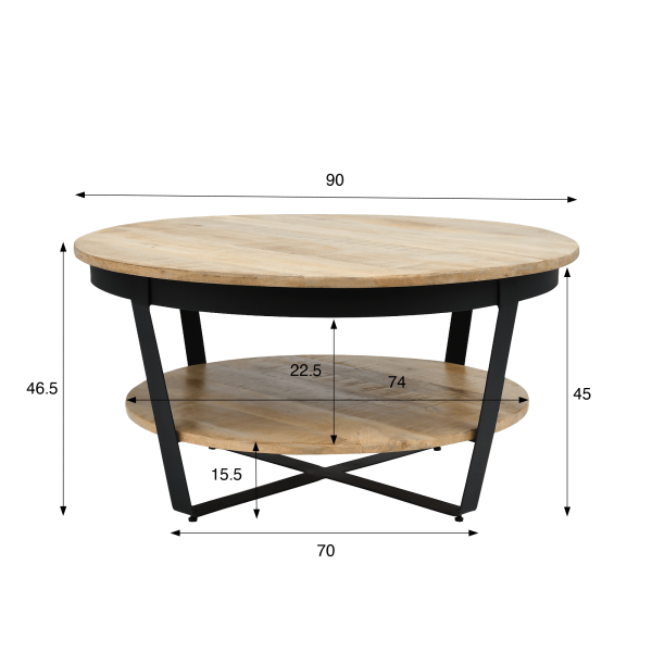 Ronde salontafel in hout en metaal in industriële stijl - Hadley