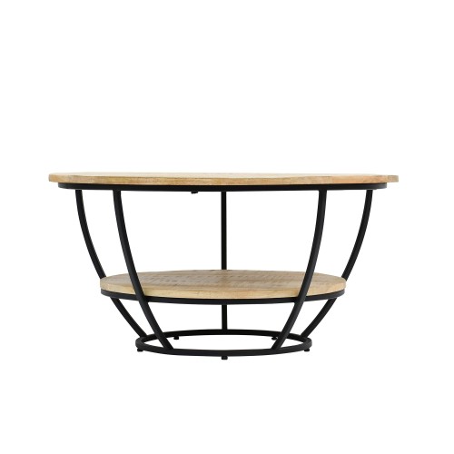 Ronde salontafel in massief hout en zwart metaal - Corven