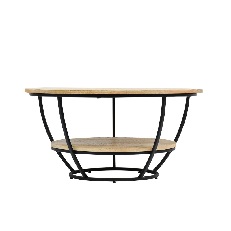 Ronde salontafel in massief hout en zwart metaal - Corven