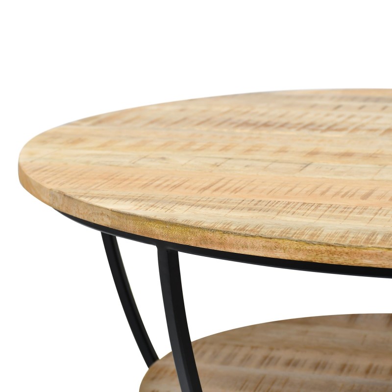 Ronde salontafel in massief hout en zwart metaal - Corven