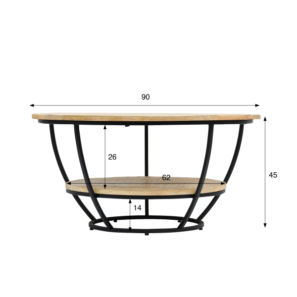 Ronde salontafel in massief hout en zwart metaal - Corven