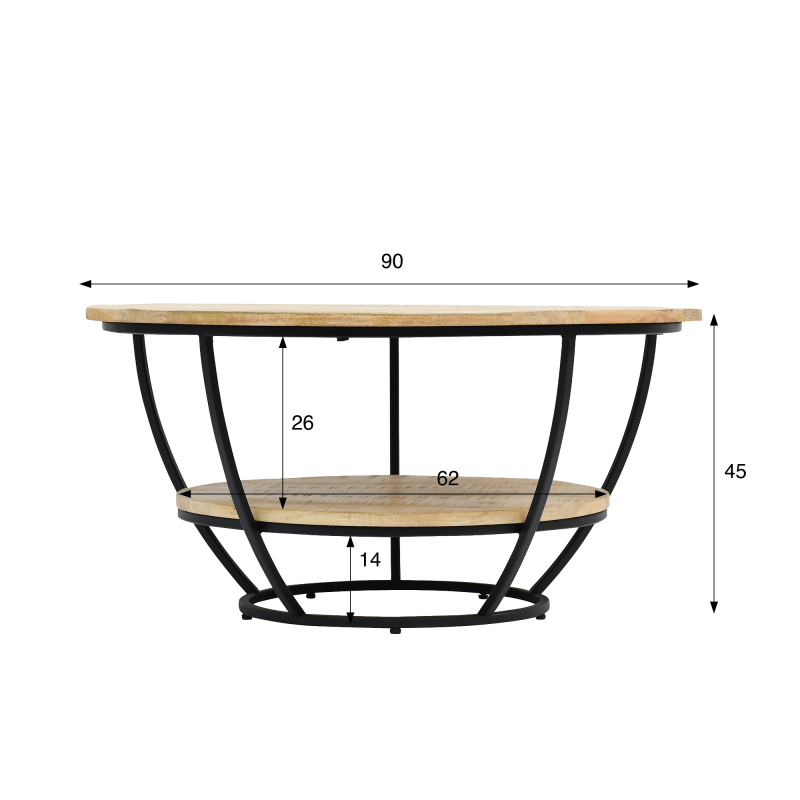 Ronde salontafel in massief hout en zwart metaal - Corven