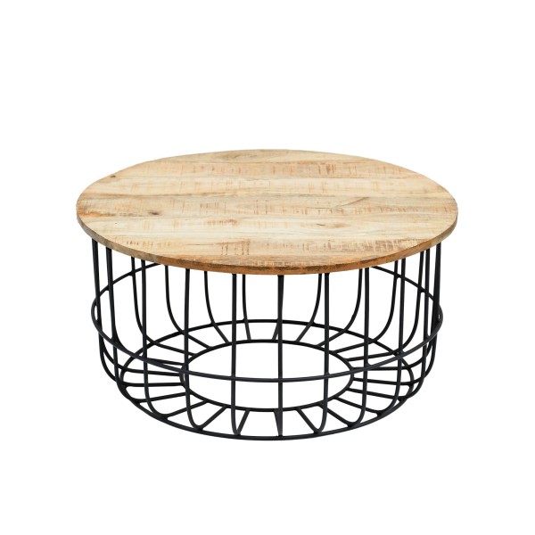 Ronde salontafel in massief hout en zwart metaal - Orson