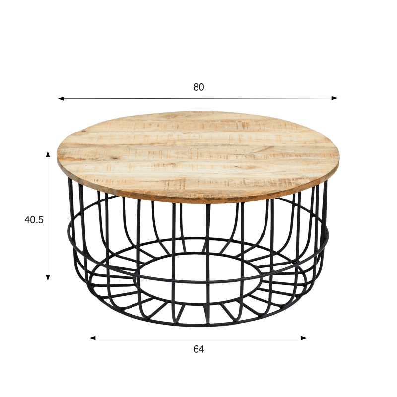 Ronde salontafel in massief hout en zwart metaal - Orson