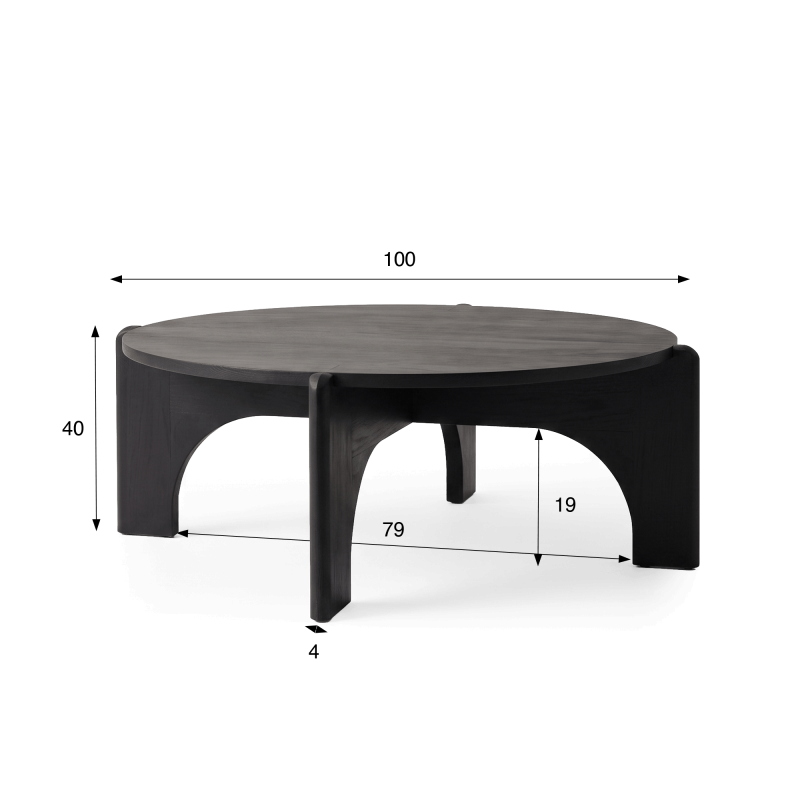 Ronde zwarte salontafel in massief hout - Stellan