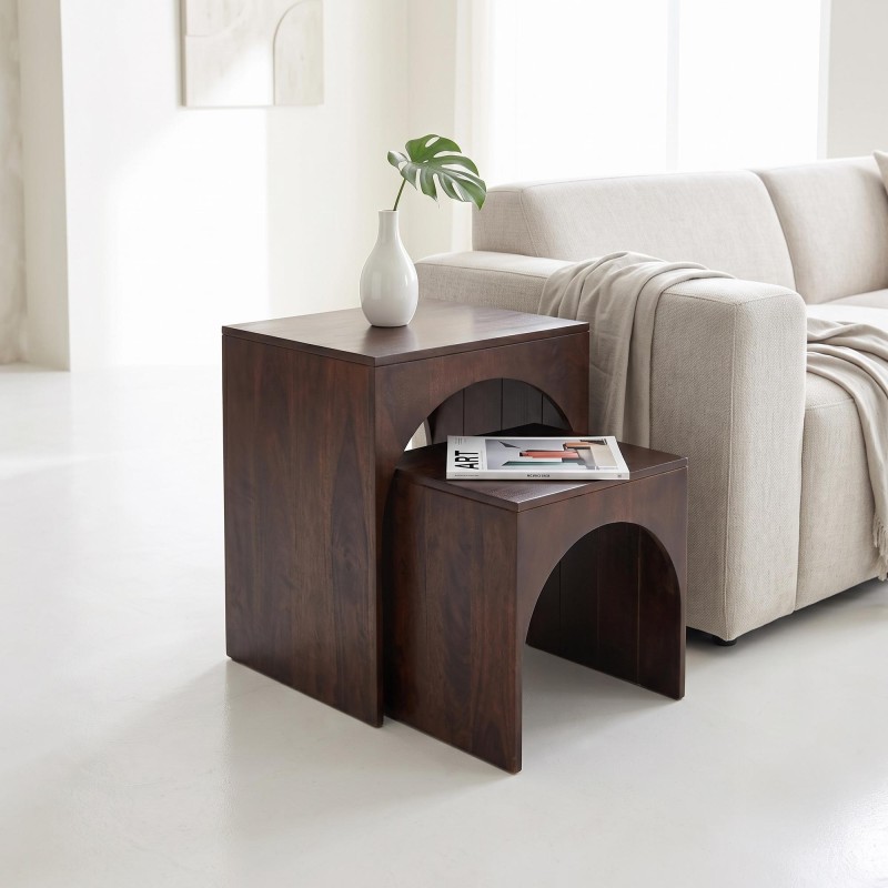 Set van 2 donkerhouten massief houten nesttafels - Isak
