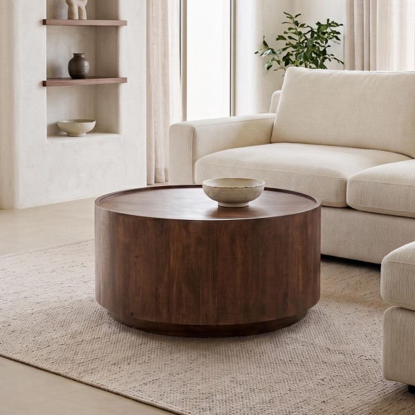 Ronde salontafel in donkerbruin massief hout - Toril
