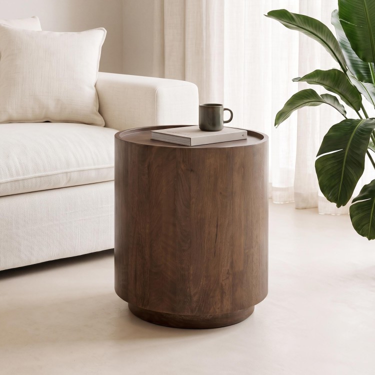 Ronde bijzettafel in donkerbruin massief hout - Toril