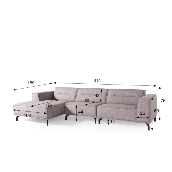 Hoekzetel 5-zits in stof met chaise longue links - Zoya