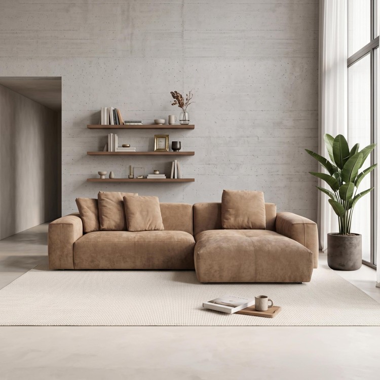 Hoekzetel 5-zits in stof met chaise longue rechts - Olya