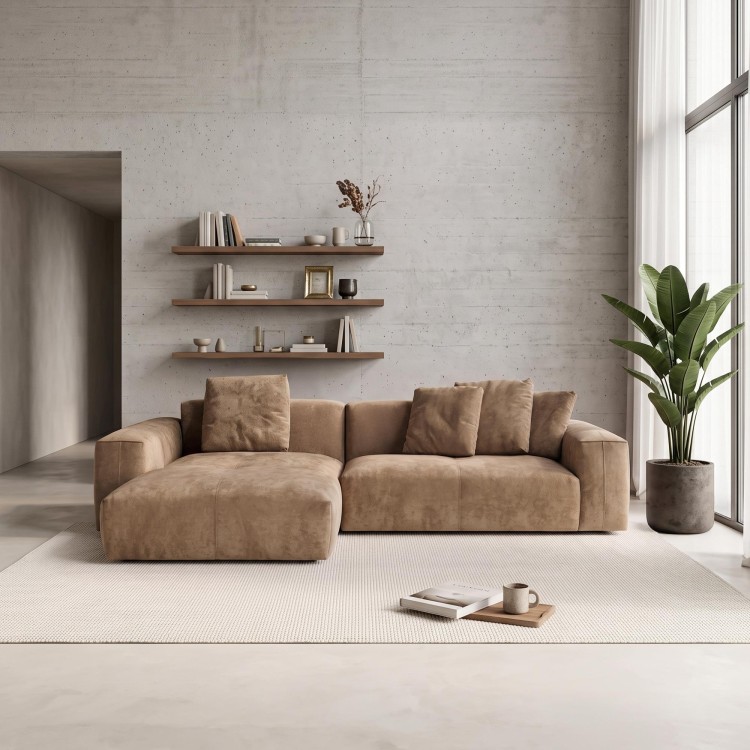 Hoekzetel 5-zits in stof met chaise longue links - Olya