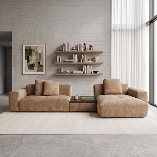 Hoekbank 5-zits met chaise longue rechts en geïntegreerde salontafel - Olya