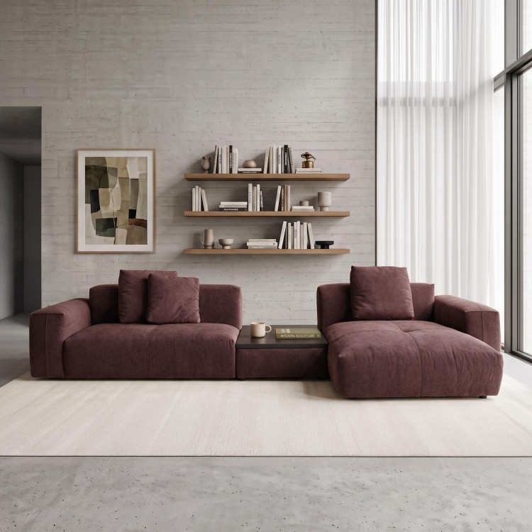 Hoekbank 5-zits met chaise longue rechts en geïntegreerde salontafel - Olya