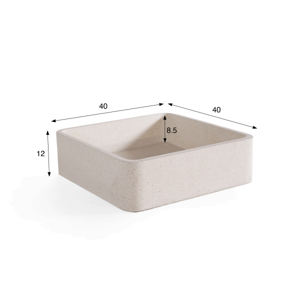 Vierkante waskom in witte terrazzo 40 x 40 cm - Kalani