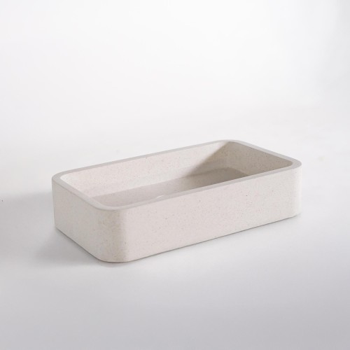 Rechthoekige waskom in witte terrazzo 50 x 30 cm - Nohea