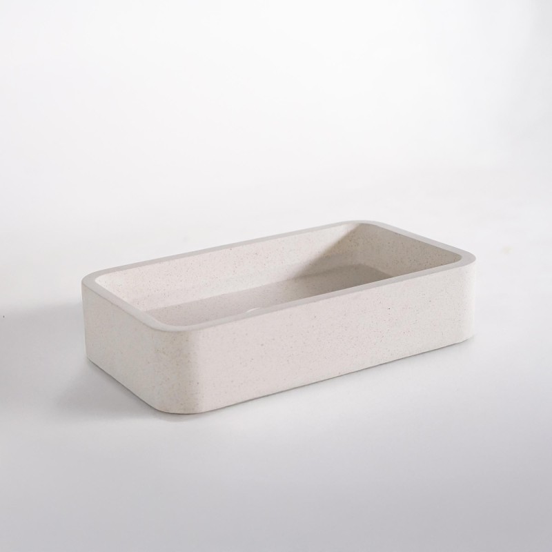 Rechthoekige waskom in witte terrazzo 50 x 30 cm - Nohea