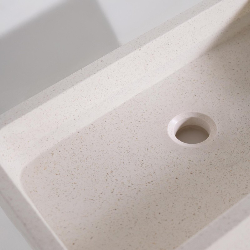Rechthoekige waskom in witte terrazzo 50 x 30 cm - Nohea