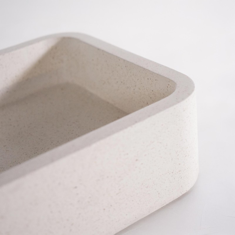Rechthoekige waskom in witte terrazzo 50 x 30 cm - Nohea