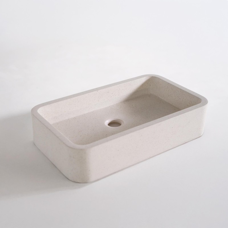 Rechthoekige waskom in witte terrazzo 50 x 30 cm - Nohea