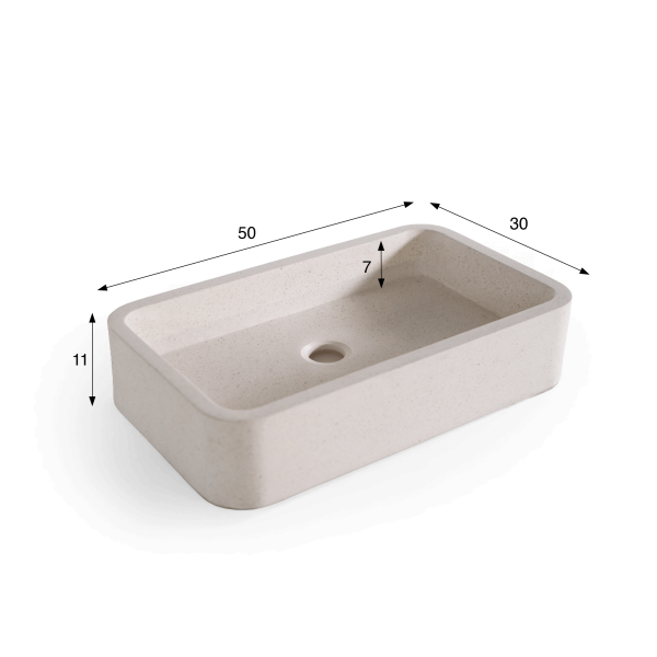 Rechthoekige waskom in witte terrazzo 50 x 30 cm - Nohea