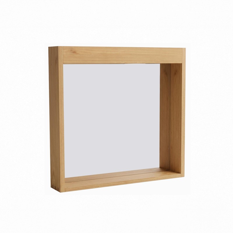 Rechthoekige spiegel 80 cm met massief houten frame en ruimte voor lampen