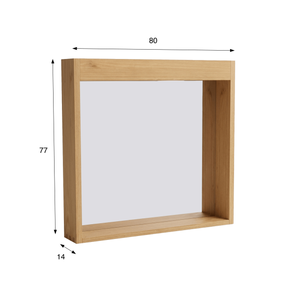 Rechthoekige spiegel 80 cm met massief houten frame en ruimte voor lampen