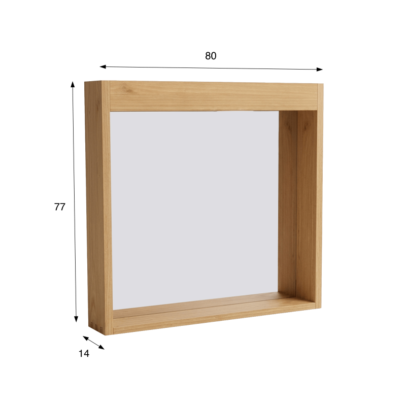 Rechthoekige spiegel 80 cm met massief houten frame en ruimte voor lampen