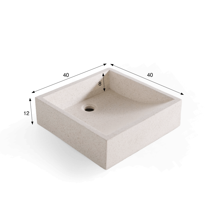 Vierkante waskom in witte terrazzo 40 x 40 cm - Maile