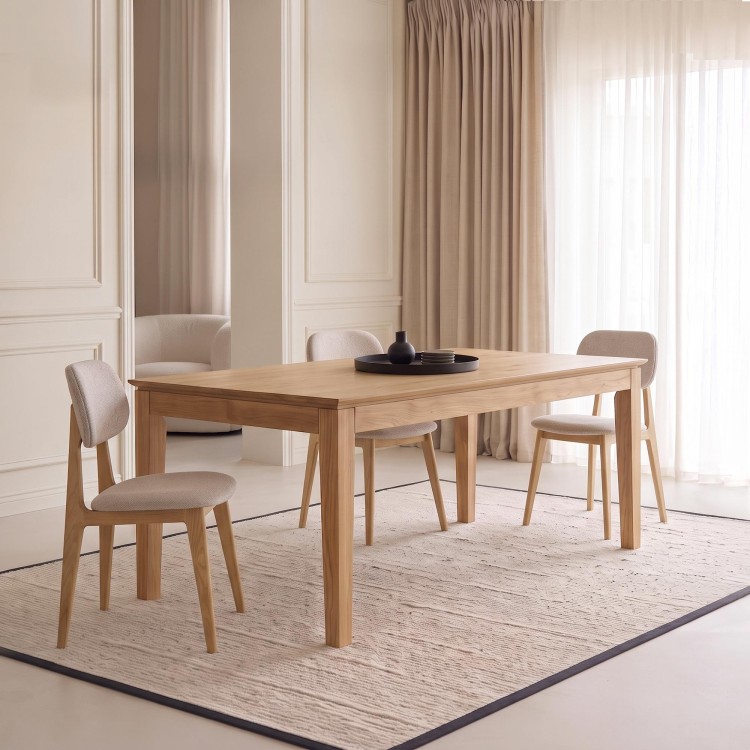 Eettafel rechthoekig in eikenhout 180 x 90 cm met verlengblad van 60 cm