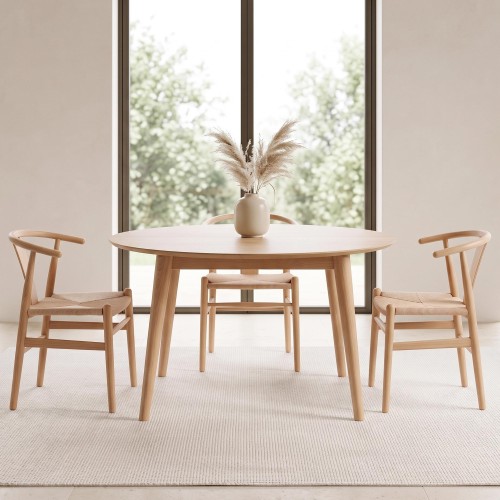 Ronde eettafel in eikenhout Ø120 cm met verlengblad van 45 cm