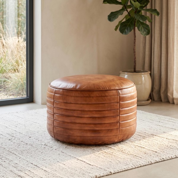 Ronde lederen poef - Savoy
