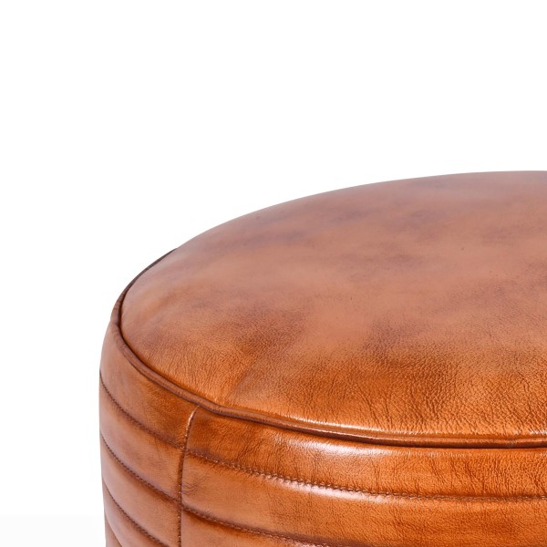 Ronde lederen poef - Savoy