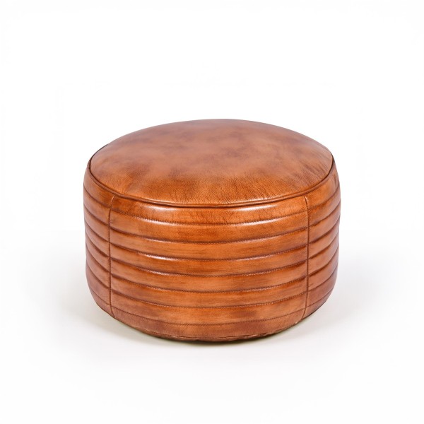 Ronde lederen poef - Savoy