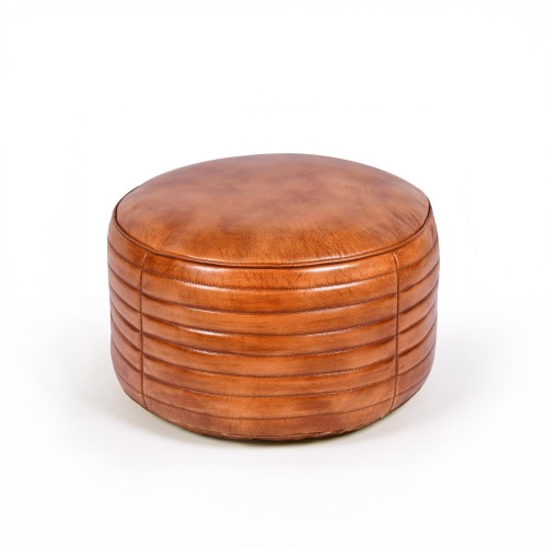 Ronde lederen poef - Savoy
