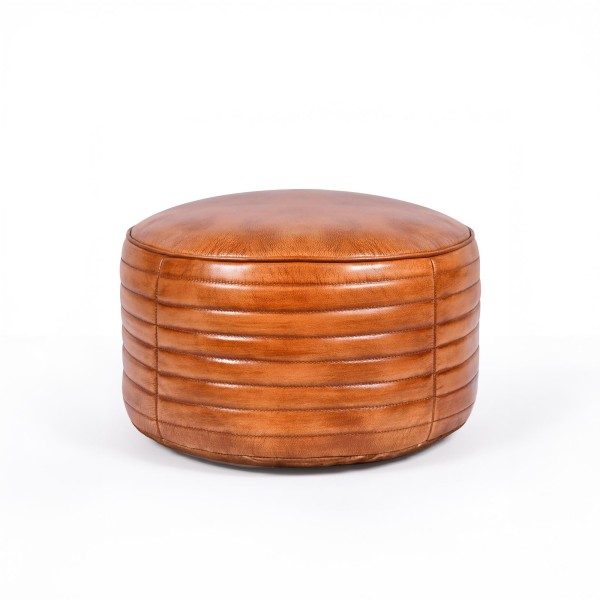 Ronde lederen poef - Savoy