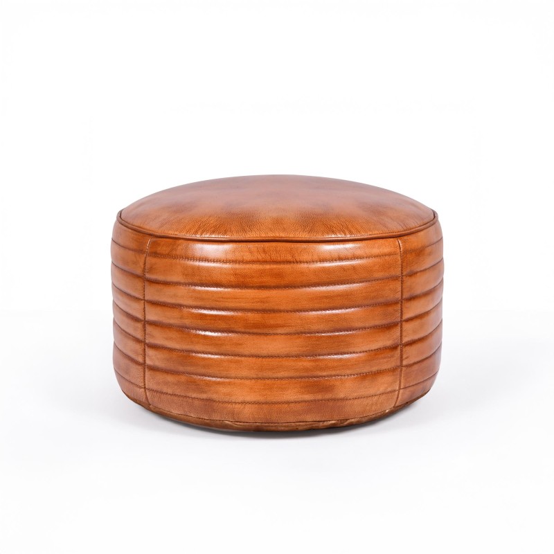 Ronde lederen poef - Savoy