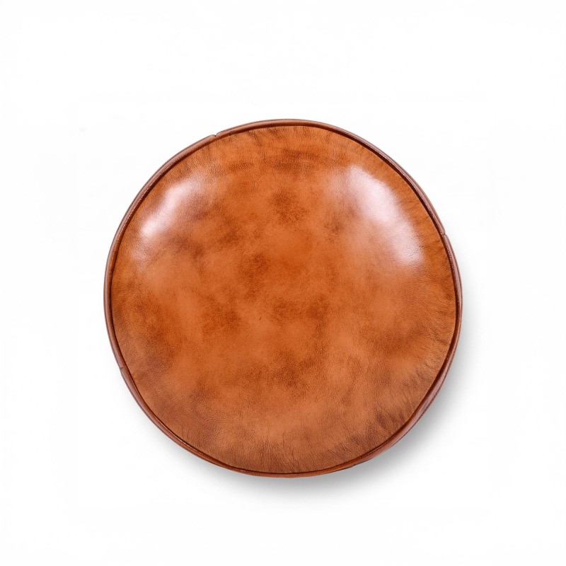 Ronde lederen poef - Savoy