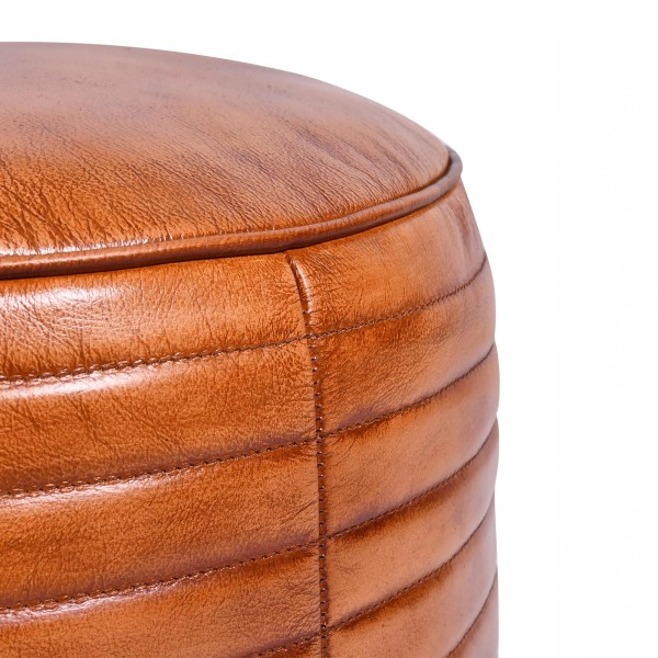 Ronde lederen poef - Savoy