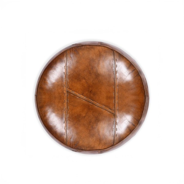 Ronde lederen poef - Patchwork