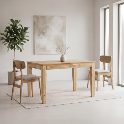 Rechthoekige eettafel in eikenhout 120 x 80 cm met verlengblad van 60 cm