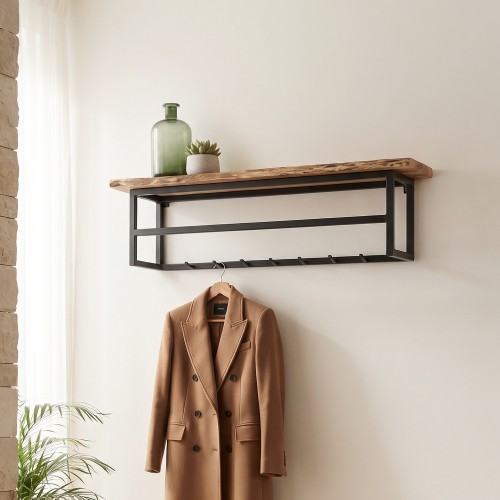 Metalen kapstok met 7 haken en 1 massief houten plank