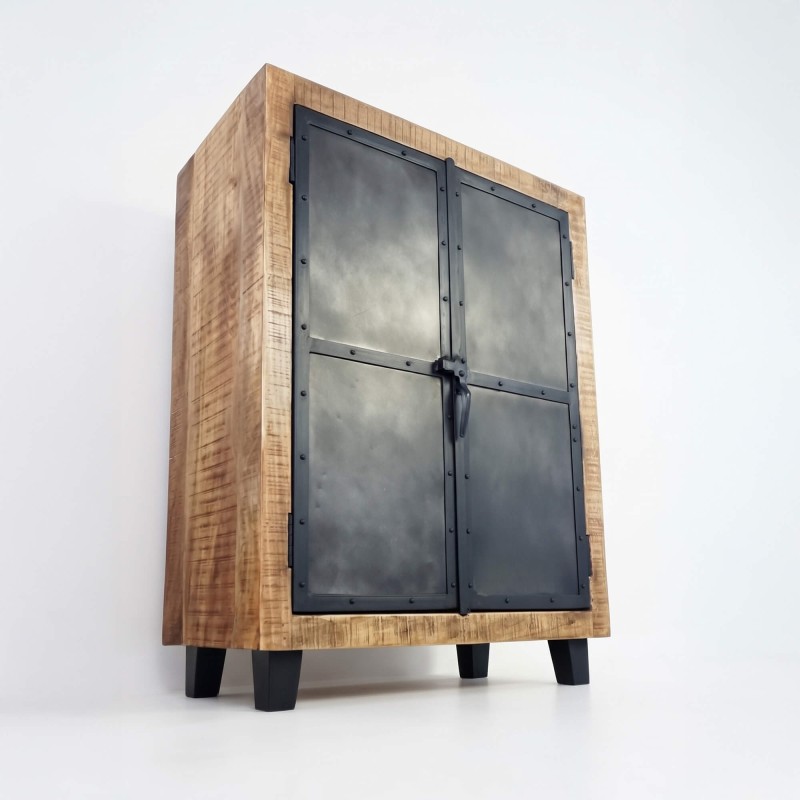 Klein houten en metalen dressoir - Brooklyn