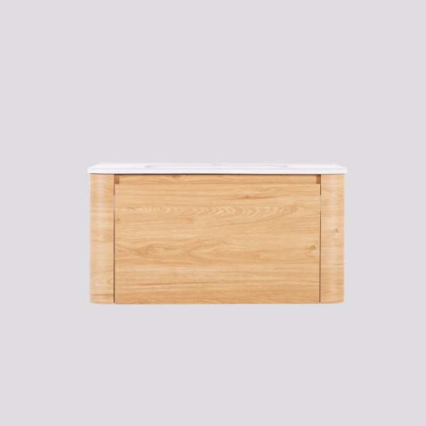 Zwevend badkamermeubel met enkele wastafel in licht walnoothout 80 cm - Celestine