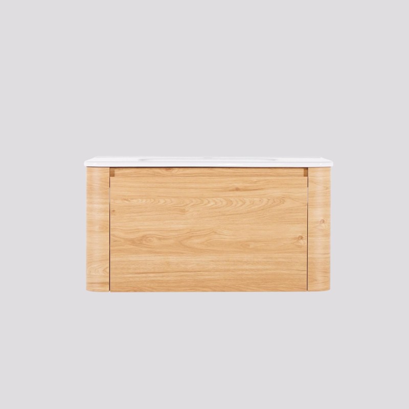 Zwevend badkamermeubel met enkele wastafel in licht walnoothout 80 cm - Celestine