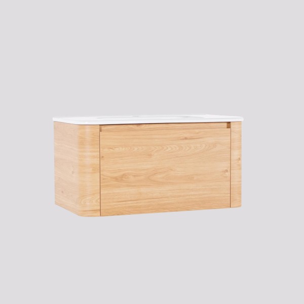Zwevend badkamermeubel met enkele wastafel in licht walnoothout 80 cm - Celestine