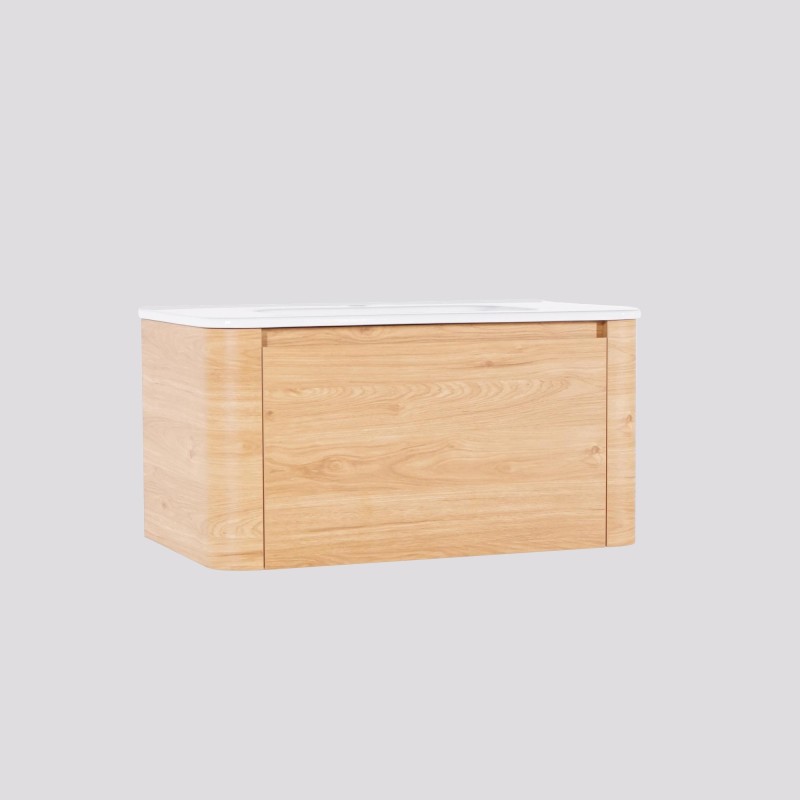 Zwevend badkamermeubel met enkele wastafel in licht walnoothout 80 cm - Celestine