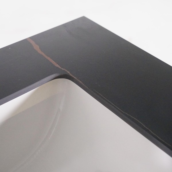 Zwevend badkamermeubel met enkele wastafel in antraciet met keramisch blad in marmerlook 75 cm - Covellite