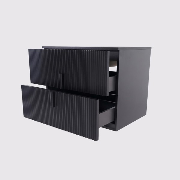 Zwevend badkamermeubel met enkele wastafel in antraciet met keramisch blad in marmerlook 75 cm - Covellite