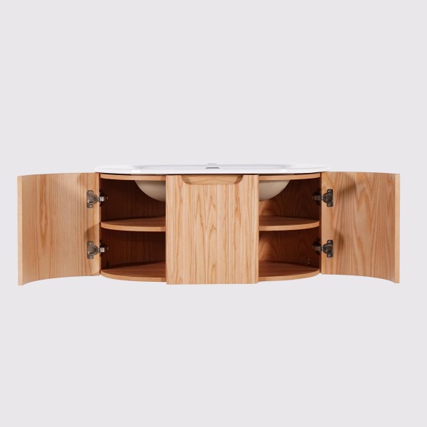 Zwevend badkamermeubel met enkele wastafel van naturel acaciahout 80 cm - Sphene