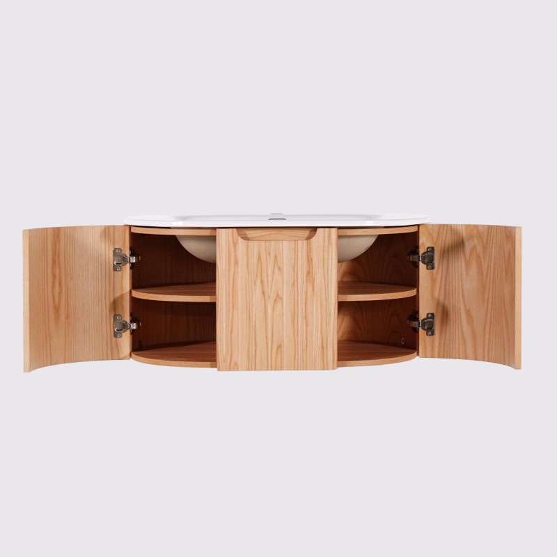 Zwevend badkamermeubel met enkele wastafel van naturel acaciahout 80 cm - Sphene